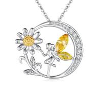 TRISHULA Fee Halskette 925 Sterling Silber Gänseblümchen Anhänger mit Zirkonia Zarter Schmuck Geschenk für Frauen