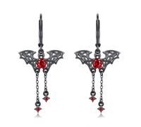 TRISHULA Fledermaus-Anhängerohrringe für Frauen aus 925 Sterling Silber Gothic-Ohrringe Goth Punk-Heftklammer-Fledermaus-Anhänger Kubikzirkonia Tier-Schmuck Geschenke für Halloween Geburtstag