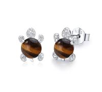 TRISHULA Schildkröte Ohrringe 925 Sterling Silber Tier Ohrstecker für Mädchen Hypoallergenee Tigerauge Stein Ohrringe Schildkröte Schmuck Geburtstag Geschenk für Kinder Frauen Mädchen