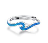 TRISHULA Wave Ring 925 Sterlingsilber Damen Ozean Wellen Ring Verstellbarer Blau Opalring für Frauen und Männer Ozean Schmuck Weihnachts Geschenke
