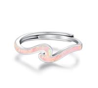 TRISHULA Wave Ring 925 Sterlingsilber Damen Ozean Wellen Ring Verstellbarer Rosa Opalring für Frauen und Männer Ozean Schmuck Weihnachts Geschenke