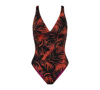 Badeanzug TRIUMPH "Summer Palm OP 02", Damen, Gr. 40, Cup D, rot (braun, schwarz combination), Microfaser, Obermaterial: 55% Polyamid, 45% Elasthan, Badeanzüge Badeanzug, weich und formend (35643927-4