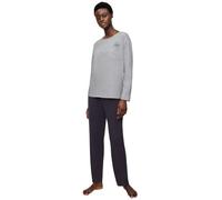 Schlafanzug TRIUMPH, Damen, Gr. 36, grau (dunkelgrau), Single Jersey, Obermaterial: 100% Baumwolle, bestickt, unifarben, bequem lang, Rundhals, Homewear-Sets Schlafanzug, Blumenstickerei, Brusttasche,