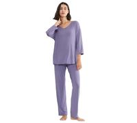 Schlafanzug TRIUMPH "Timeless Sensuality PK 3/4 Sleeves", Damen, Gr. 42, lila, Single Jersey, Obermaterial: 95% Modal, 5% Elasthan, bequem lang, V-Ausschnitt, Homewear-Sets Schlafanzug, atmungsaktiv u