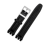 TROGPYXG 17-mm-19-mm-Armband, kompatibel mit Swatch-Band, Kalbsleder-Uhrenarmband, Schwarz, Braun, Weiß, wasserdicht(Black Gray,19mm)