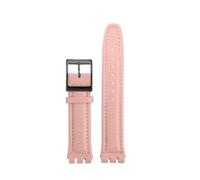 TROGPYXG 17mm 19mm Armband kompatibel mit Swatch Lederarmband YCS YAS YGS IRONY Rindsleder Kalbsleder Herren Damen Armband(Pink-black-A,19mm)