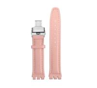 TROGPYXG 17mm 19mm Armband kompatibel mit Swatch Lederarmband YCS YAS YGS IRONY Rindsleder Kalbsleder Herren Damen Armband(Pink-silver-B,19mm)