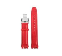 TROGPYXG 17mm 19mm Armband kompatibel mit Swatch Lederarmband YCS YAS YGS IRONY Rindsleder Kalbsleder Herren Damen Armband(Red-silver-B,17mm)
