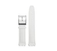 TROGPYXG 17mm 19mm Armband kompatibel mit Swatch Lederarmband YCS YAS YGS IRONY Rindsleder Kalbsleder Herren Damen Armband(White-silver-A,19mm)