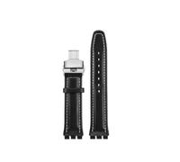 TROGPYXG 17mm 19mm Armband kompatibel mit Swatch Lederarmband YCS YAS YGS IRONY Rindsleder Kalbsleder Herren Damen Armband(Black white-silver-B,17mm)