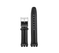 TROGPYXG 17mm 19mm Armband kompatibel mit Swatch Lederarmband YCS YAS YGS IRONY Rindsleder Kalbsleder Herren Damen Armband(Black-silver-A,17mm)