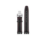 TROGPYXG 17mm 19mm Armband kompatibel mit Swatch Lederarmband YCS YAS YGS IRONY Rindsleder Kalbsleder Herren Damen Armband(Black red-silver-B,19mm)