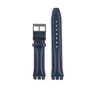 TROGPYXG 17mm 19mm Armband kompatibel mit Swatch Lederarmband YCS YAS YGS IRONY Rindsleder Kalbsleder Herren Damen Armband(Blue- -black-A,17mm)