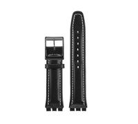 TROGPYXG 17mm 19mm Armband kompatibel mit Swatch Lederarmband YCS YAS YGS IRONY Rindsleder Kalbsleder Herren Damen Armband(Black white-black-A,17mm)