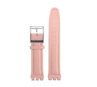 TROGPYXG 17mm 19mm Armband kompatibel mit Swatch Lederarmband YCS YAS YGS IRONY Rindsleder Kalbsleder Herren Damen Armband(Pink-silver-A,19mm)