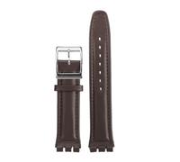 TROGPYXG 17mm 19mm Armband kompatibel mit Swatch Lederarmband YCS YAS YGS IRONY Rindsleder Kalbsleder Herren Damen Armband(Brown-silver-A,17mm)