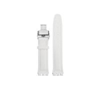 TROGPYXG 17mm 19mm Armband kompatibel mit Swatch Lederarmband YCS YAS YGS IRONY Rindsleder Kalbsleder Herren Damen Armband(White-silver-B,17mm)