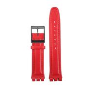 TROGPYXG 17mm 19mm Armband kompatibel mit Swatch Lederarmband YCS YAS YGS IRONY Rindsleder Kalbsleder Herren Damen Armband(Red-black-A,19mm)