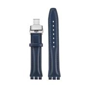 TROGPYXG 17mm 19mm Armband kompatibel mit Swatch Lederarmband YCS YAS YGS IRONY Rindsleder Kalbsleder Herren Damen Armband(Blue-silver-B,17mm)