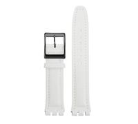 TROGPYXG 17mm 19mm Armband kompatibel mit Swatch Lederarmband YCS YAS YGS IRONY Rindsleder Kalbsleder Herren Damen Armband(White-black-A,17mm)