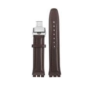 TROGPYXG 17mm 19mm Armband kompatibel mit Swatch Lederarmband YCS YAS YGS IRONY Rindsleder Kalbsleder Herren Damen Armband(Brown-silver-B,17mm)