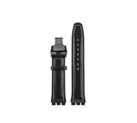 TROGPYXG 17mm 19mm Armband kompatibel mit Swatch Lederarmband YCS YAS YGS IRONY Rindsleder Kalbsleder Herren Damen Armband(Black white-black-B,19mm)