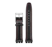 TROGPYXG 17mm 19mm Armband kompatibel mit Swatch Lederarmband YCS YAS YGS IRONY Rindsleder Kalbsleder Herren Damen Armband(Black red-silver-A,19mm)