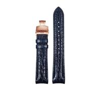 TROGPYXG 20 mm 22 mm gebogenes Krokodil-Uhrenarmband, kompatibel mit Tissot-Uhrenarmband, weiches Lederarmband for Herren(Blue-Rose Gold Fold,20mm)