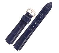 TROGPYXG Lederarmband mit Bambusmaserung, kompatibel mit Cartier Ballon Bleu. Wasserdichtes Rindsleder-Uhrenarmband aus Leder mit konvexem Ende(Dark blue-rose gold,16.9mm)