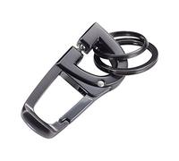 TROIKA D-CLICK - KR18-06/GM - Schlüsselanhänger mit 2 Schlüsselringen - praktischer "Klick-Verschluss" - Karabinerhaken - Metallguss- glänzend - gunmetal grau - TROIKA-Original