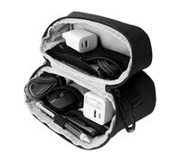 TROIKA Kabeltasche für Elektronikzubehör TROIKA BLACK TECH 2 GO mit 2-Wege Reißverschluss 6 offenen Fächern in verschiedenen Größen für Powerbank, Ladekabel etc. aus Polyester, Tarpaulin in schwarz