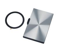 TROIKA MagSafe Wallet EDELCARD Kartenetui mit Magnet (N52) zum Befestigen und Metallring mit 3M Klebefolie, für Führerschein, Ausweis, Kreditkarte Schiebemechanismus, Aluminium, Diamantschliff