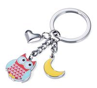 Troika NACHTEULE - KR16-03/RD - Schlüsselanhänger mit 3 Anhängern - Eule, Mond, Herz - Trend Eulen - Owl - glänzend - rot - das ORIGINAL