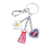 TROIKA OKTOBERFEST Schlüsselanhänger Dirndl mit Karabiner und 3 Anhängern Dirndl Edelweiß Spatzl Accessoires Oktoberfest Frauen Geschenk Oktoberfest Mitbringsel Metall, Emaille Original