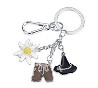 TROIKA OKTOBERFEST Schlüsselanhänger Lederhose mit Karabiner und 3 Anhängern Lederhose Edelweiß Seppelhut Accessoires Oktoberfest Männer Geschenk Oktoberfest Mitbringsel Metall, Emaille Original