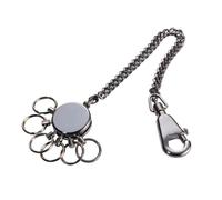 TROIKA PATENT CHAIN - KR10-60/GM - Schlüsselanhänger mit Kette - Schlüsselkette- inkl. Karabinerhaken - 6 ausklinkbare Ringe - Messing, Metall- glänzend - black chrome - TROIKA-Original