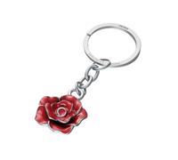 TROIKA Schlüsselanhänger Blume ROSE Schlüsselring Blume mit patentiertem Öffnungsmechanismus NAIL GUARD für einfaches Anbringen der Schlüssel Emaille, Metallguss verchromt in rot silberfarben