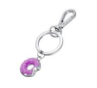 TROIKA Schlüsselanhänger Donut kleiner TINY DOUGHNUT Taschenanhänger mit Karabiner und kleinem Donut aus Emaille, Metallguss, verchromt und lila, silberfarben als Geschenk für Donutliebhaber