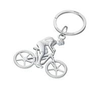 TROIKA Schlüsselanhänger Fahrrad MOUNTAIN BIKE mit patentiertem Öffnungsmechanismus NAIL GUARD für schnelles und einfaches Anbringen der Schlüssel - Metallguss verchromt und matt silberfarben