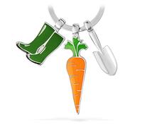 TROIKA Schlüsselanhänger "Garden Love" Garten Gärtner Gummistiefel, Gartenschaufel, Möhre - Glücksbringer als Geschenk für Hobbygärtner - hochwertiger Metallguss verchromt und Emaille - grün, orange