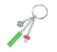TROIKA Schlüsselanhänger Glücksbringer - GOOD LUCK - niedlicher keyring, 3 Anhänger Kleeblatt, Fliegenpilz, Plakette - hochwertiger Metallguss, echte Emaille - inkl. Schlüsselring - verchromt