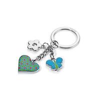 TROIKA Schlüsselanhänger Herz Blume Schmetterling 3 Charms - türkis - Metall / Emaille - das Original von TROIKA - KR16-02/TQ