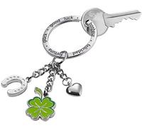 TROIKA Schlüsselanhänger Hufeisen Kleeblatt Herz GLÜCKSBRINGER KLEE - XL-Ring graviert mit "Glück" in verschiedenen Sprachen - grün, silberfarben