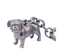 TROIKA Schlüsselanhänger Hund Mops BUDDY Geschenk für Hundeliebhaber aus 3-D-Metallguss mit Schlüsselring, verchromt, matt, gunmetal Original