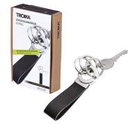 TROIKA KEY-CLICK SCHLÜSSELHALTER - KR8-02/LE - Lederschlaufe, schwarz - Schlüsselanhänger mit 3 Schlüsselringen - praktischer "Klick-Verschluss" - das Original von TROIKA