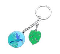 TROIKA Schlüsselanhänger Kolibri und Monstera Blatt - KOLIBRI - tropischer keyring, hochwertiger Metallguss, echte Emaille - inkl. Schlüsselring - verchromt - blau, grün, türkis Original