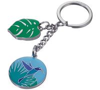 Troika Schlüsselanhänger mit 2 Anhängern, Kolibri, Monstera-Blatt, Metallguss/Emaille, verchromt, matt, Mehrfarbig