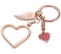 Troika Schlüsselanhänger mit 3 Anhängern, Herz (groß), Herz(klein), Flügel, Metallguss/Emaille, glänzend, Blush Gold