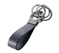 TROIKA Schlüsselanhänger mit 3 Schlüsselringen KEY-CLICK CARBON mit praktischem Klick-Verschluss Kunstlederschlaufe in Carbon Optik aus Metall, Polyurethan, verchromt - perfekt organisiert
