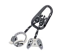 TROIKA Schlüsselanhänger mit Karabinerhaken GAMING - 2 Anhänger an dekorativem Kletterseil: Controller und Headset - Metallguss - verchromt - grau, schwarz, silberfarben Original